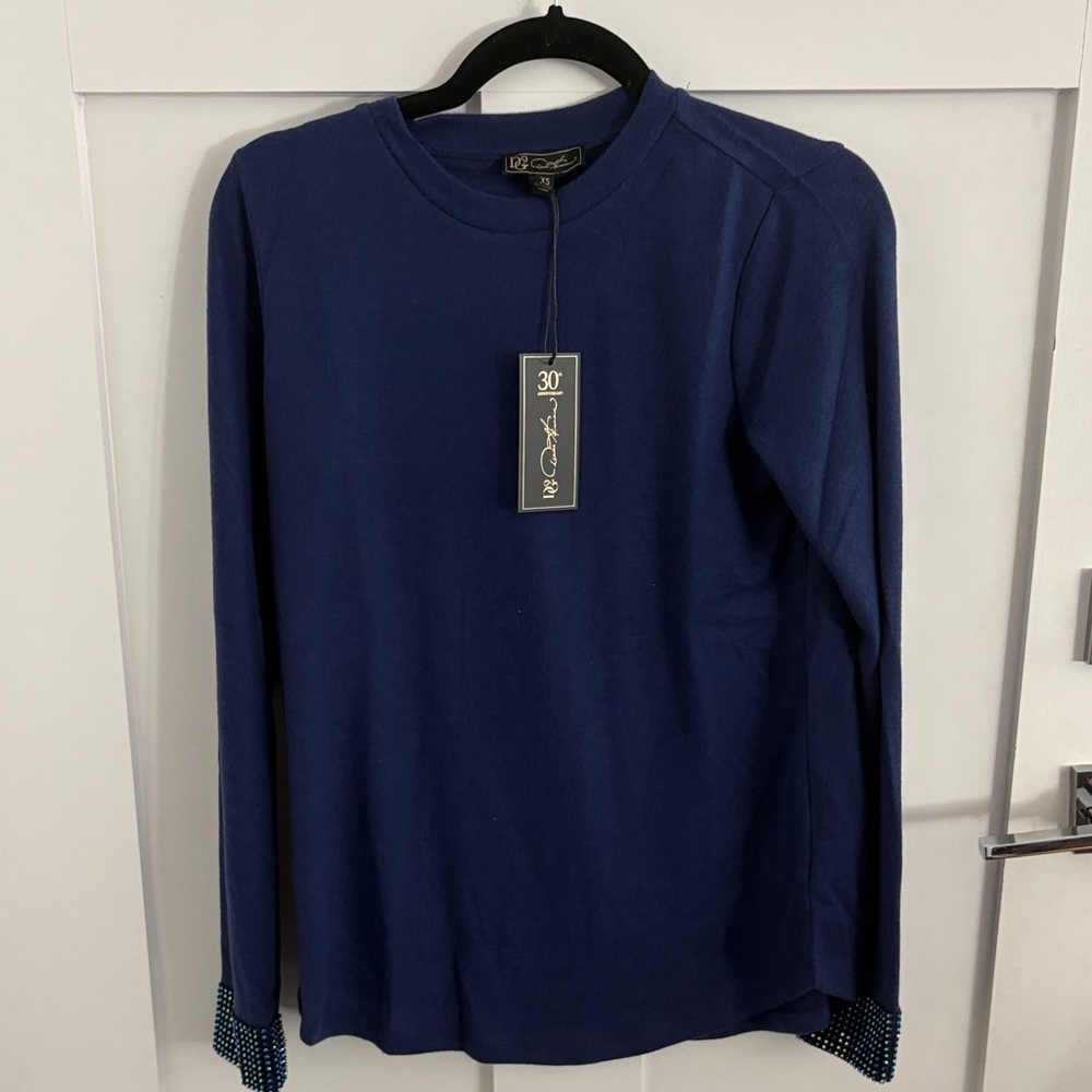 DG2 by Diane Gilman Classic Blue Sweater with beaded wrists